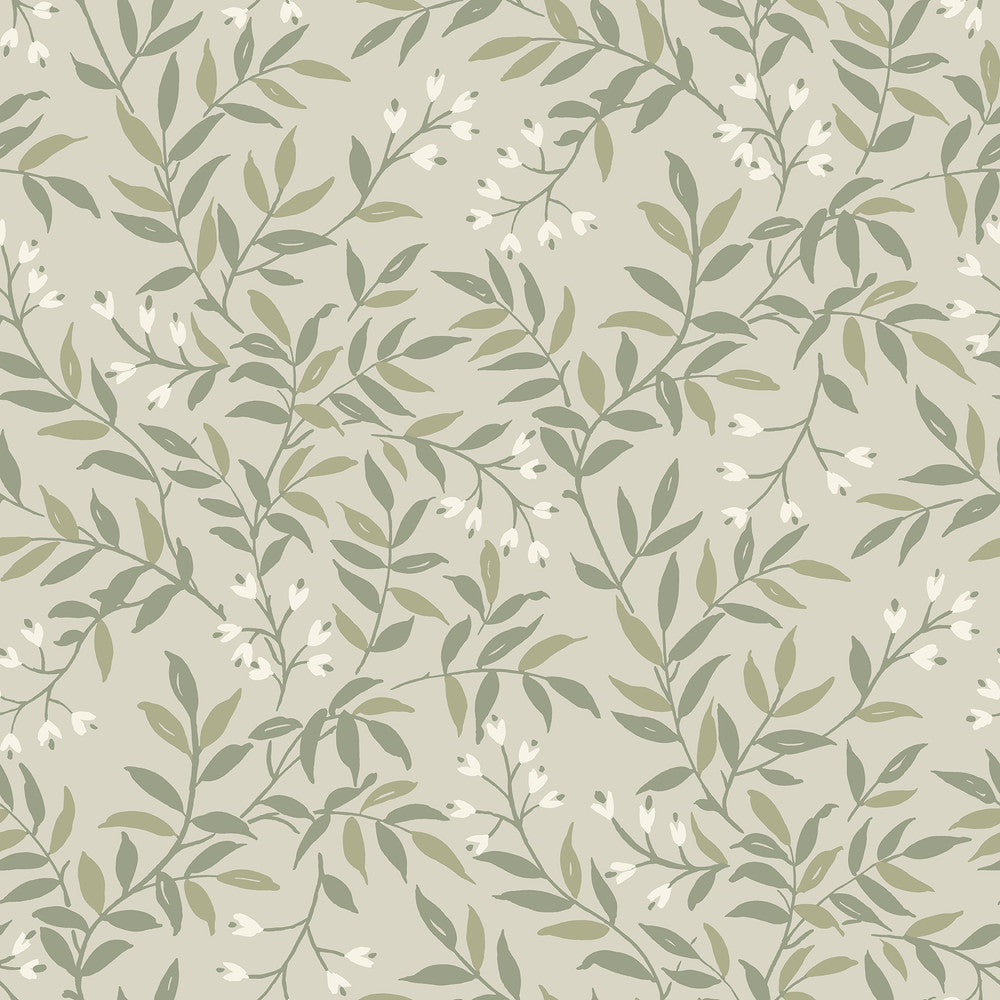 Senna Green Budding Vines Wallpaper by Chesapeake Wildflower Covers about 56.4 square feet 20.5-in by 33-ft long roll Prepasted 20.5 - Fabric Carolina -