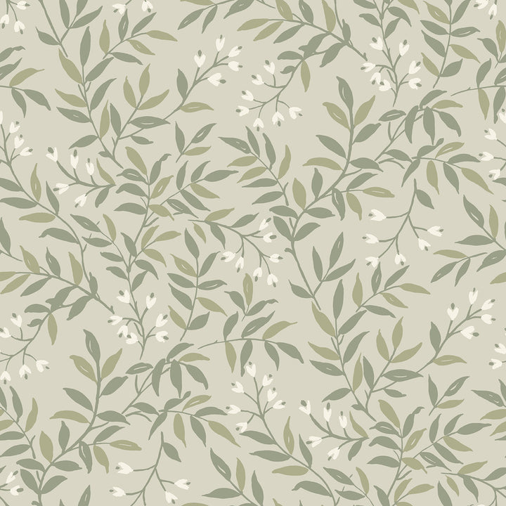 Senna Green Budding Vines Wallpaper by Chesapeake Wildflower Covers about 56.4 square feet 20.5-in by 33-ft long roll Prepasted 20.5 - Fabric Carolina -