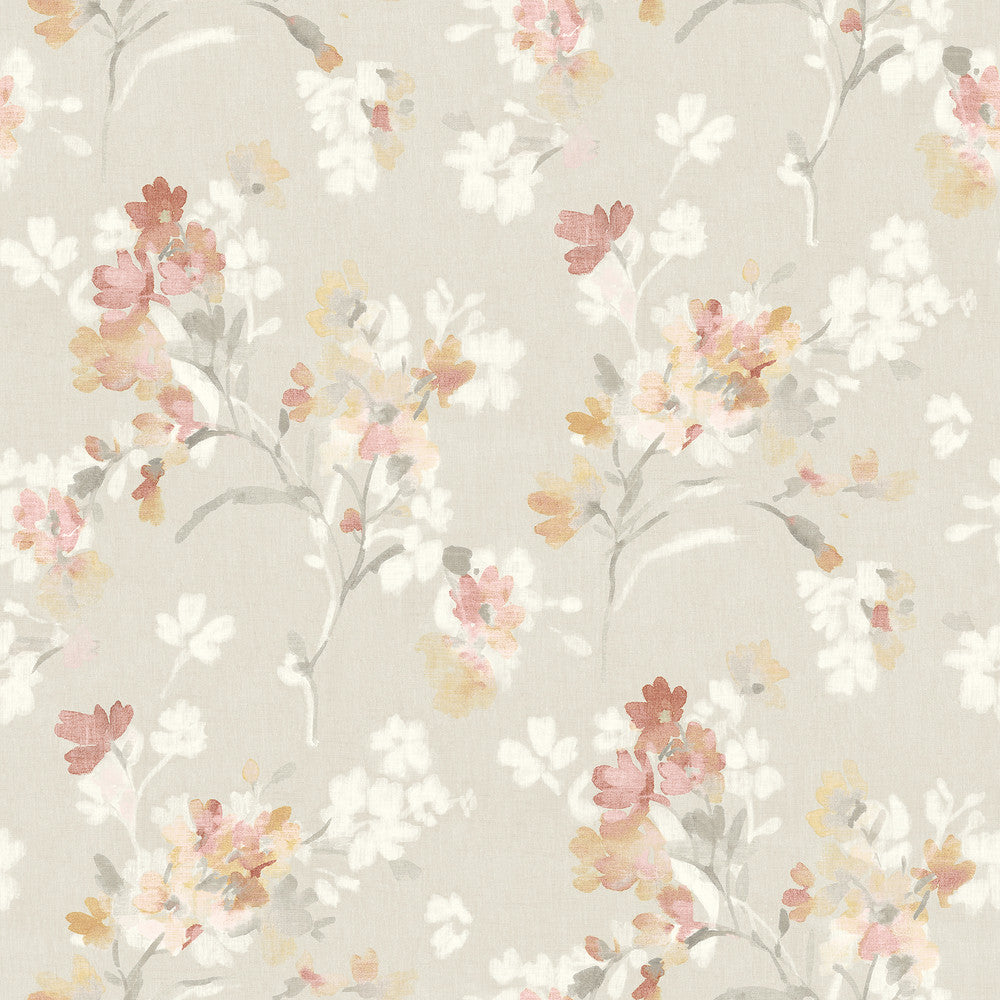 Azalea Ruby Floral Branches Wallpaper by Chesapeake Wildflower Covers about 56.4 square feet 20.5-in by 33-ft long roll Prepasted 20.5 - Fabric Carolina -