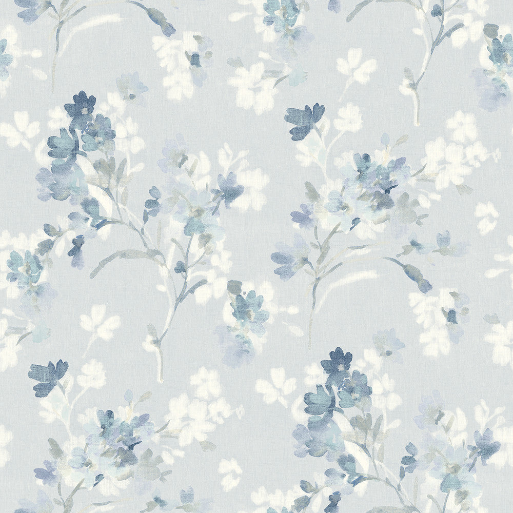 Azalea Light Blue Floral Branches Wallpaper by Chesapeake Wildflower Covers about 56.4 square feet 20.5-in by 33-ft long roll Prepasted 20.5 - Fabric Carolina -
