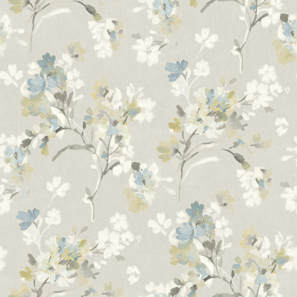 Azalea Light Grey Floral Branches Wallpaper by Chesapeake Wildflower Covers about 56.4 square feet 20.5-in by 33-ft long roll Prepasted 20.5 - Fabric Carolina -