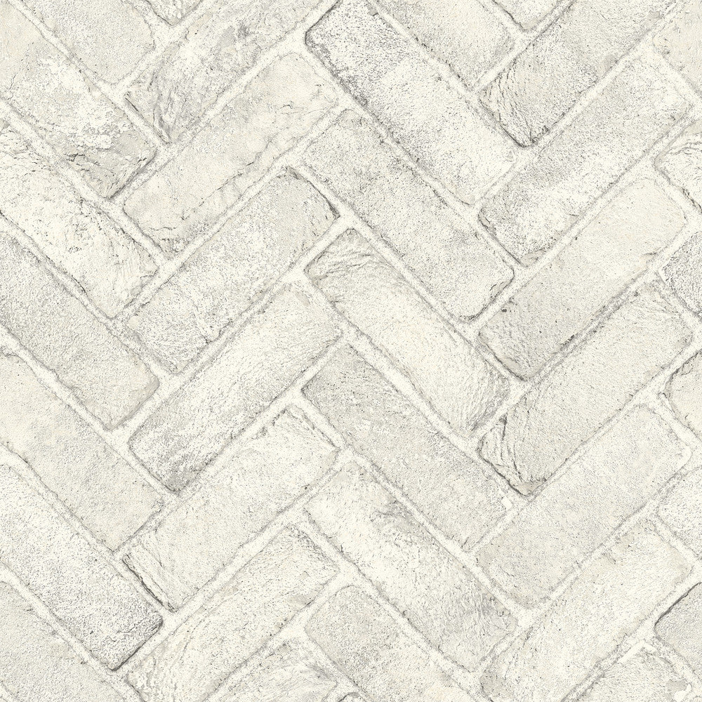 Canelle White Brick Herringbone Wallpaper by Chesapeake Wildflower Covers about 56.4 square feet 20.5-in by 33-ft long roll Prepasted 20.5 - Fabric Carolina -