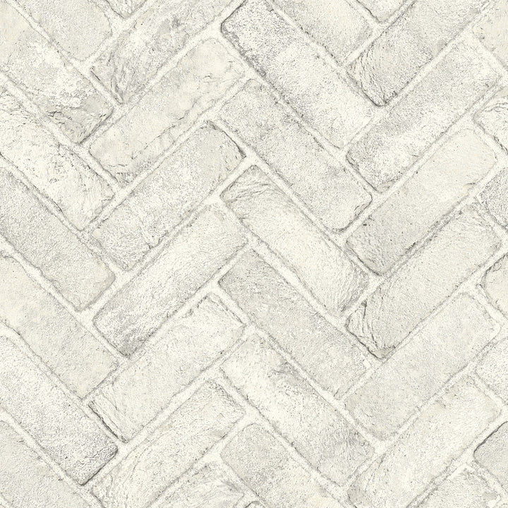 Canelle White Brick Herringbone Wallpaper by Chesapeake Wildflower Covers about 56.4 square feet 20.5-in by 33-ft long roll Prepasted 20.5 - Fabric Carolina -