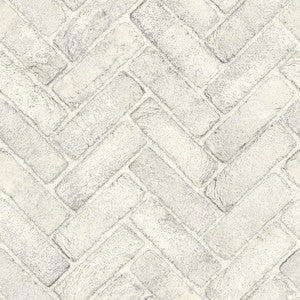 Canelle White Brick Herringbone Wallpaper by Chesapeake