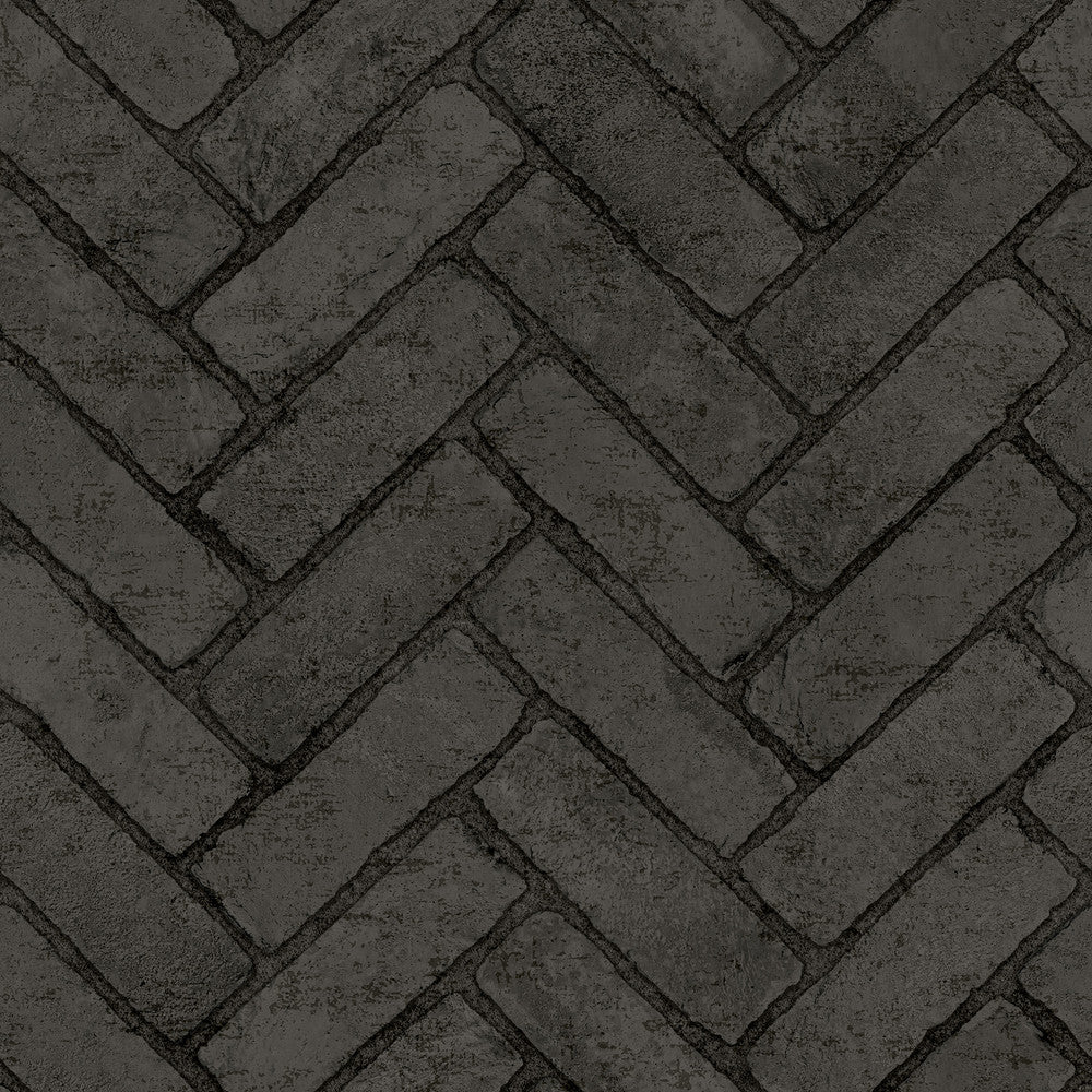 Canelle Black Brick Herringbone Wallpaper by Chesapeake Wildflower Covers about 56.4 square feet 20.5-in by 33-ft long roll Prepasted 20.5 - Fabric Carolina -