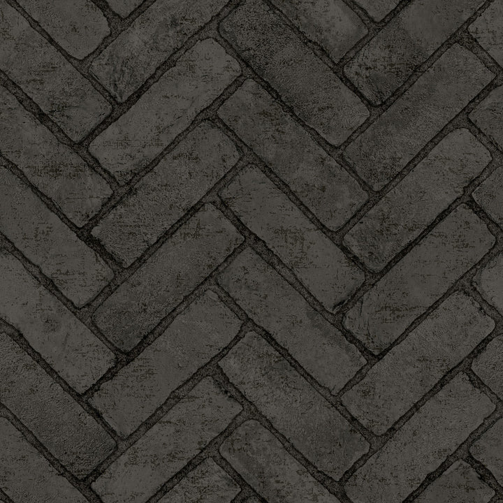 Canelle Black Brick Herringbone Wallpaper by Chesapeake Wildflower Covers about 56.4 square feet 20.5-in by 33-ft long roll Prepasted 20.5 - Fabric Carolina -