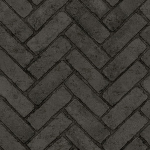 Canelle Black Brick Herringbone Wallpaper by Chesapeake