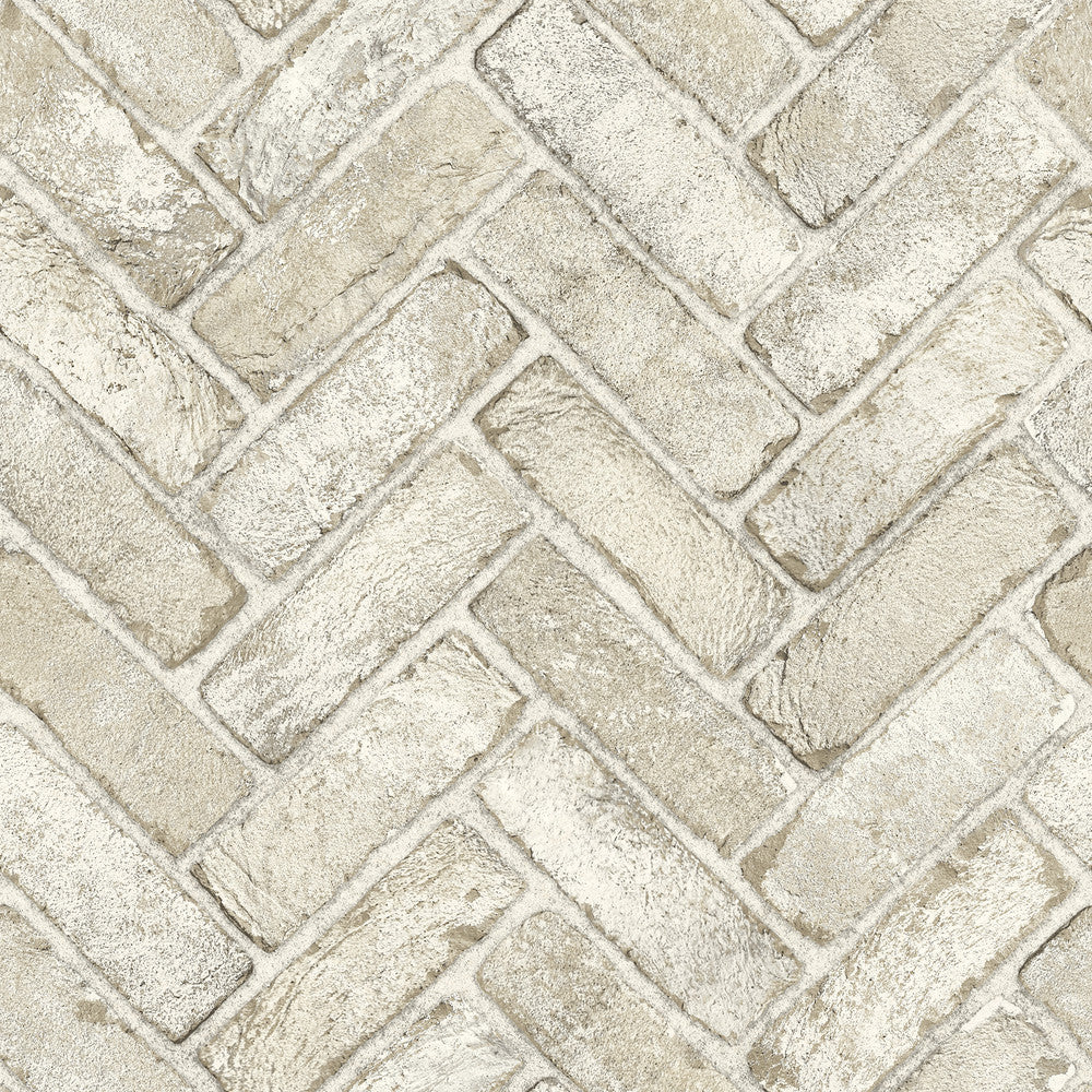 Canelle Taupe Brick Herringbone Wallpaper by Chesapeake Wildflower Covers about 56.4 square feet 20.5-in by 33-ft long roll Prepasted 20.5 - Fabric Carolina -