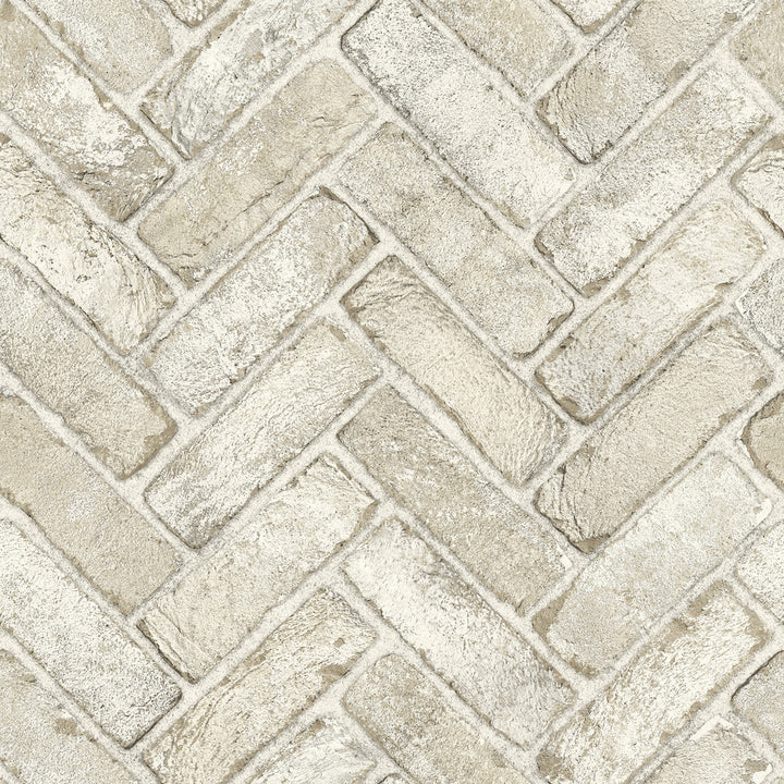 Canelle Taupe Brick Herringbone Wallpaper by Chesapeake Wildflower Covers about 56.4 square feet 20.5-in by 33-ft long roll Prepasted 20.5 - Fabric Carolina -