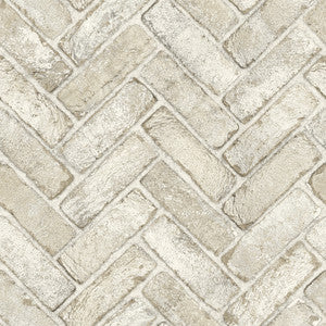 Canelle Taupe Brick Herringbone Wallpaper by Chesapeake