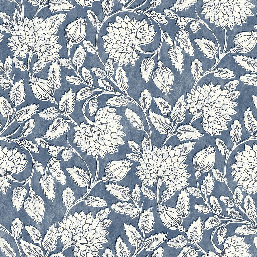 Vadouvan Navy Jacobean Trail Wallpaper by Chesapeake Wildflower Covers about 56.4 square feet 20.5-in by 33-ft long roll Prepasted 20.5 - Fabric Carolina -