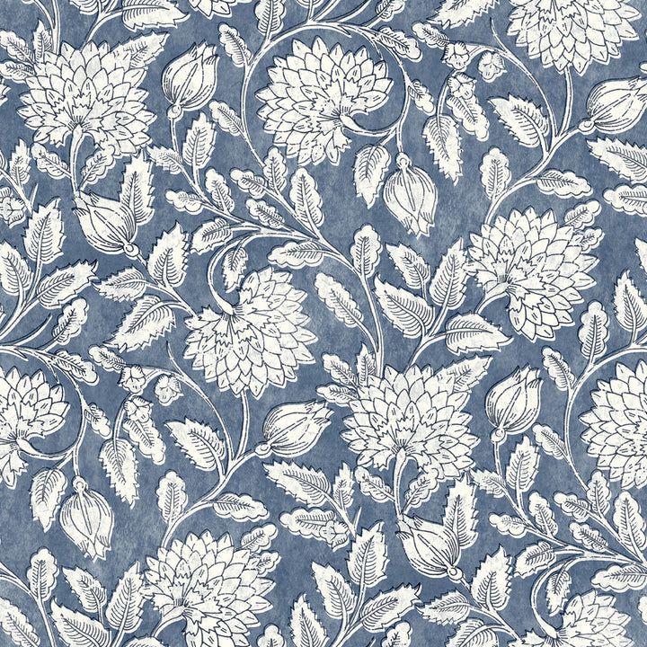 Vadouvan Navy Jacobean Trail Wallpaper by Chesapeake Wildflower Covers about 56.4 square feet 20.5-in by 33-ft long roll Prepasted 20.5 - Fabric Carolina -