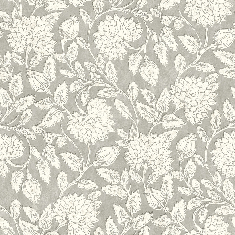 Vadouvan Grey Jacobean Trail Wallpaper by Chesapeake Wildflower Covers about 56.4 square feet 20.5-in by 33-ft long roll Prepasted 20.5 - Fabric Carolina -