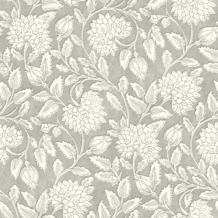 Vadouvan Grey Jacobean Trail Wallpaper by Chesapeake Wildflower Covers about 56.4 square feet 20.5-in by 33-ft long roll Prepasted 20.5 - Fabric Carolina -