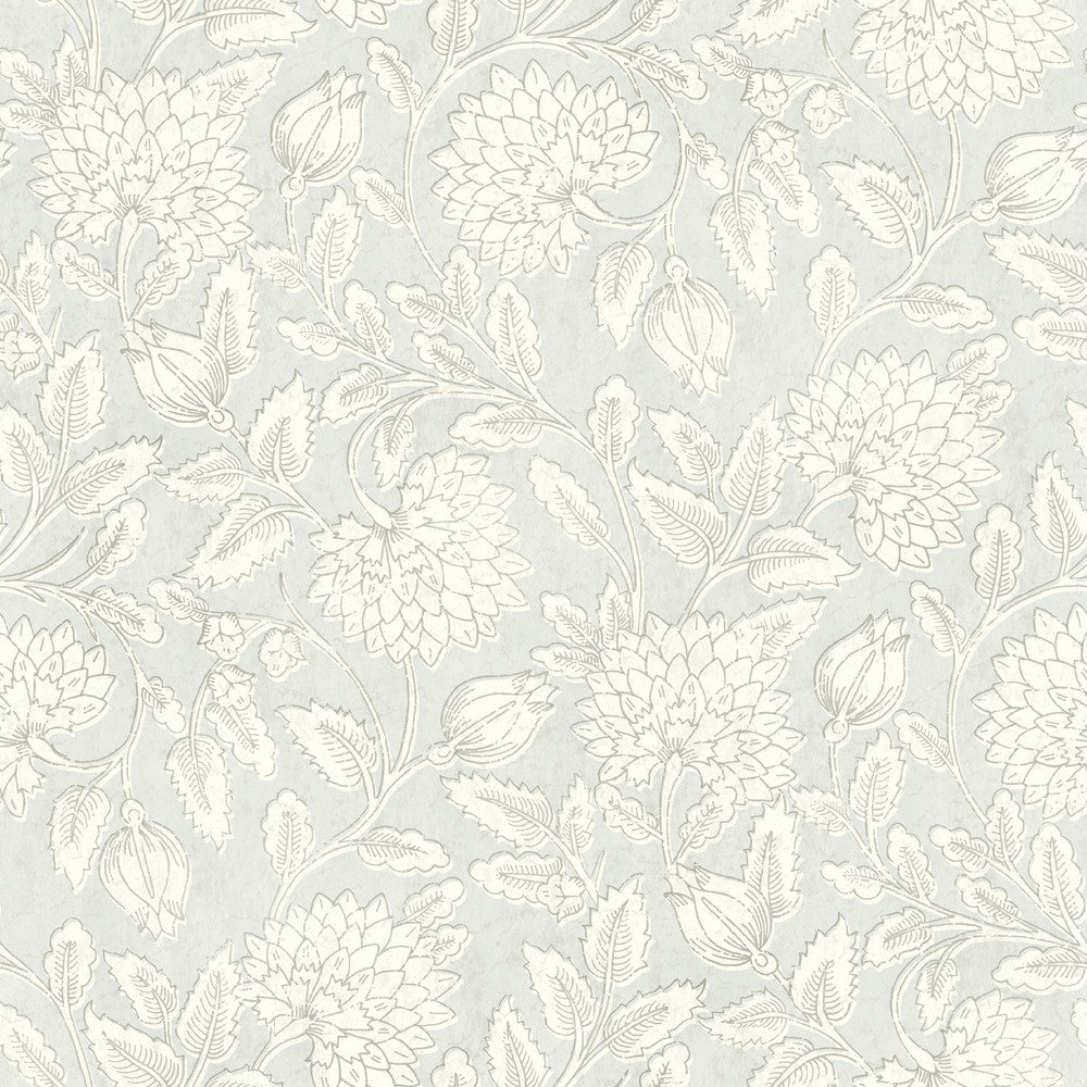 Vadouvan Light Blue Jacobean Trail Wallpaper by Chesapeake Wildflower Covers about 56.4 square feet 20.5-in by 33-ft long roll Prepasted 20.5 - Fabric Carolina -