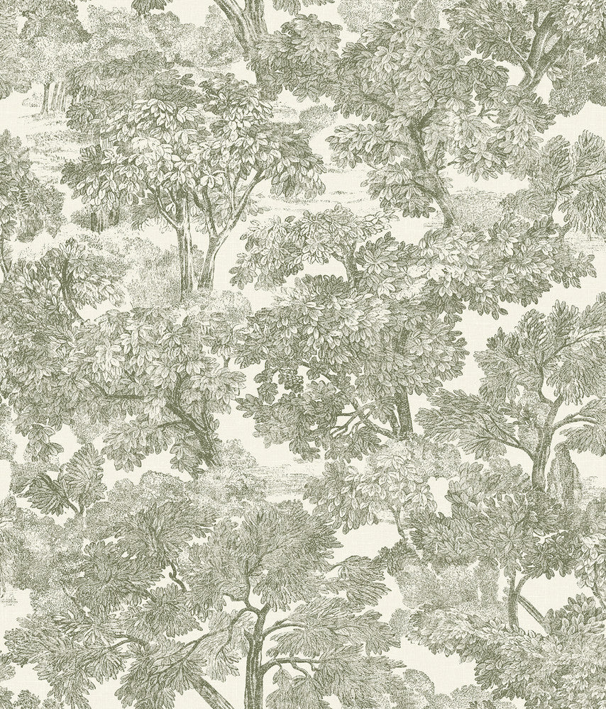 Spinney Green Toile Wallpaper by Chesapeake Wildflower Covers about 56.4 square feet 20.5-in by 33-ft long roll Prepasted 24 - Fabric Carolina -
