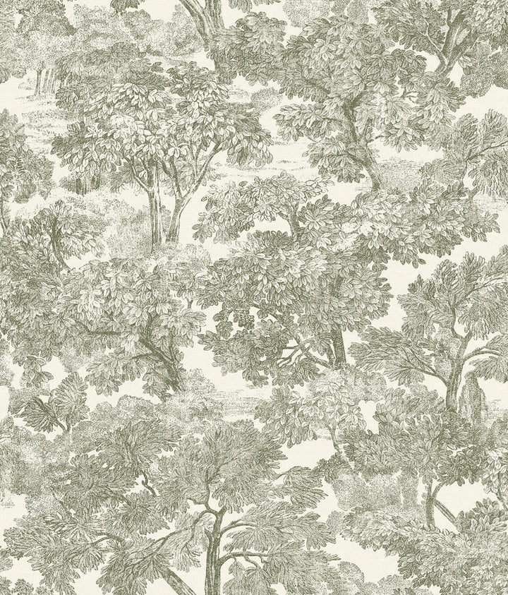 Spinney Green Toile Wallpaper by Chesapeake Wildflower Covers about 56.4 square feet 20.5-in by 33-ft long roll Prepasted 24 - Fabric Carolina -