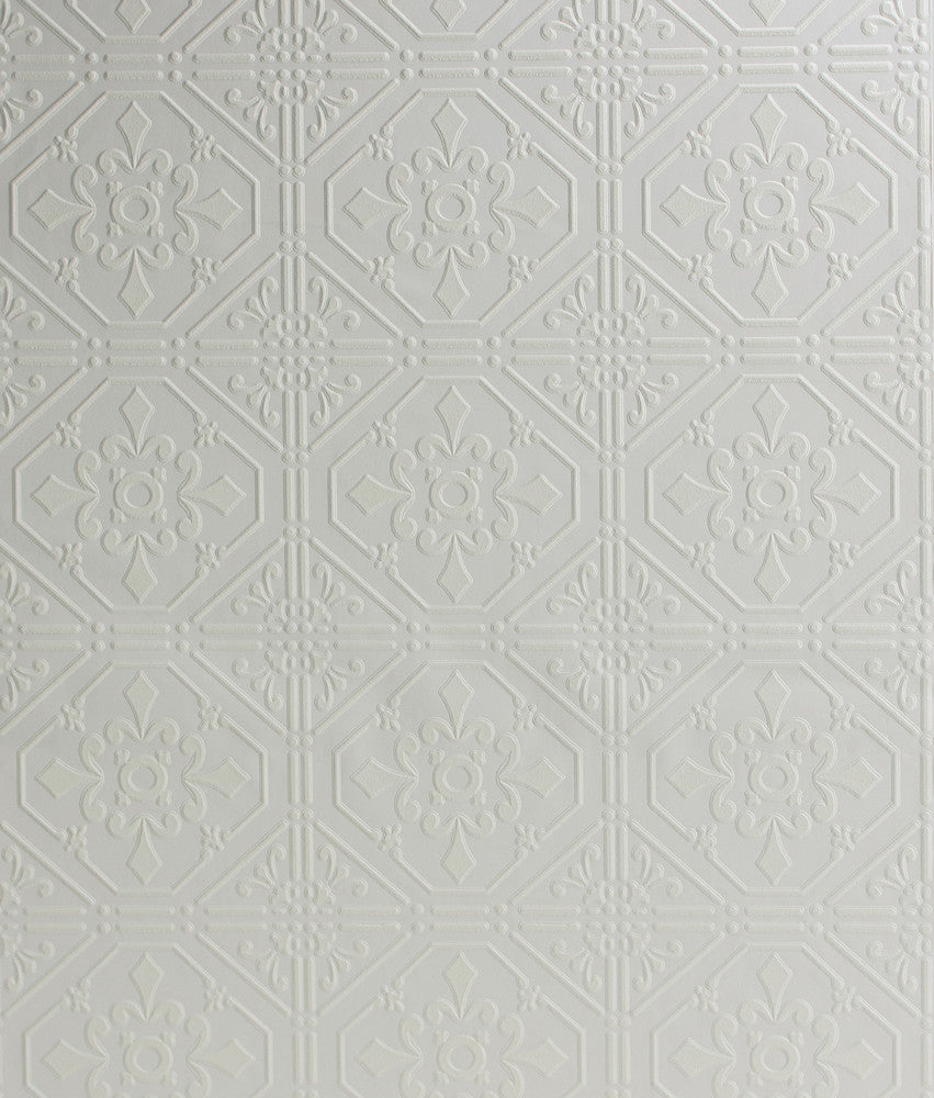 Brooklyn White Tin Paintable Wallpaper by Chesapeake Wildflower Covers about 57.5 square feet 20.9-in by 33-ft long roll Prepasted 5 - Fabric Carolina -