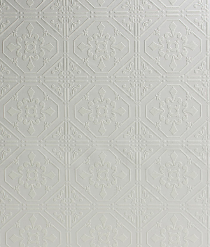 Brooklyn White Tin Paintable Wallpaper by Chesapeake Wildflower Covers about 57.5 square feet 20.9-in by 33-ft long roll Prepasted 5 - Fabric Carolina -