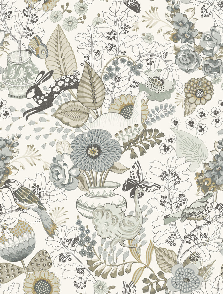 Whimsy Neutral Fauna Wallpaper by A-Street Prints Whimsy Covers about 56.4 square feet 20.5-in by 33-ft long roll Unpasted 27 - Fabric Carolina -