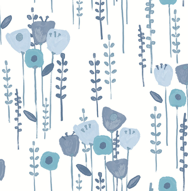 Mabel Blue Floral Field Wallpaper by A-Street Prints Whimsy Covers about 56.4 square feet 20.5-in by 33-ft long roll Unpasted 10.4 - Fabric Carolina -