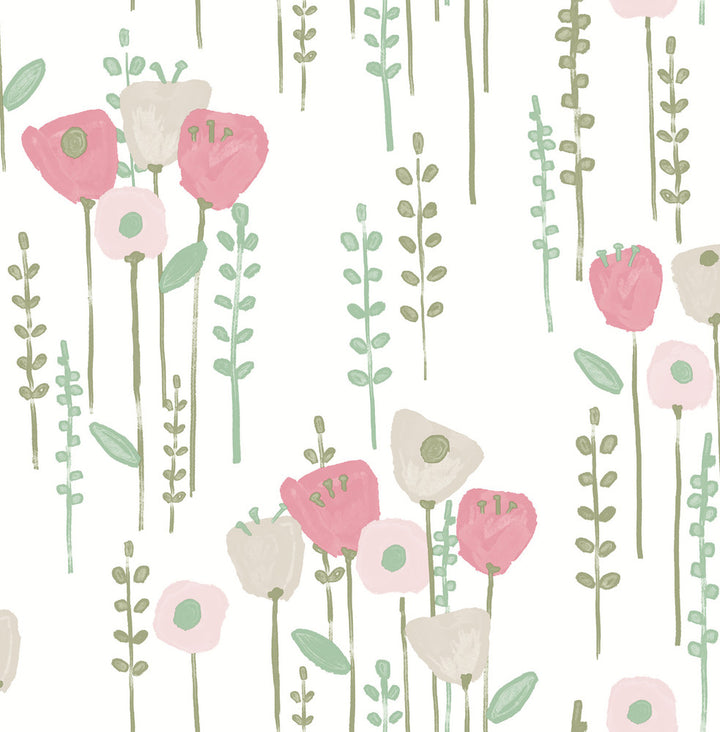 Mabel Pink Floral Field Wallpaper by A-Street Prints Whimsy Covers about 56.4 square feet 20.5-in by 33-ft long roll Unpasted 10.4 - Fabric Carolina -