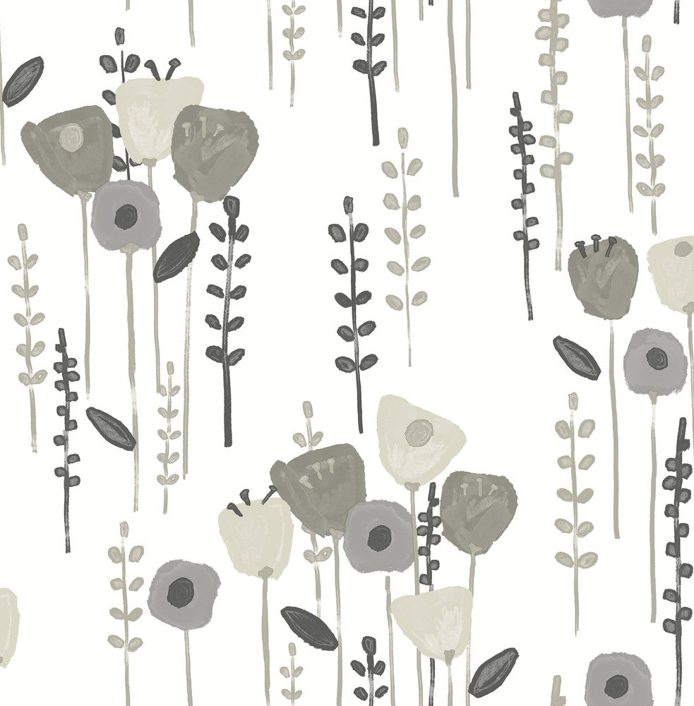 Mabel Grey Floral Field Wallpaper by A-Street Prints Whimsy Covers about 56.4 square feet 20.5-in by 33-ft long roll Unpasted 10.4 - Fabric Carolina -