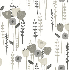 Mabel Grey Floral Field Wallpaper by A-Street Prints
