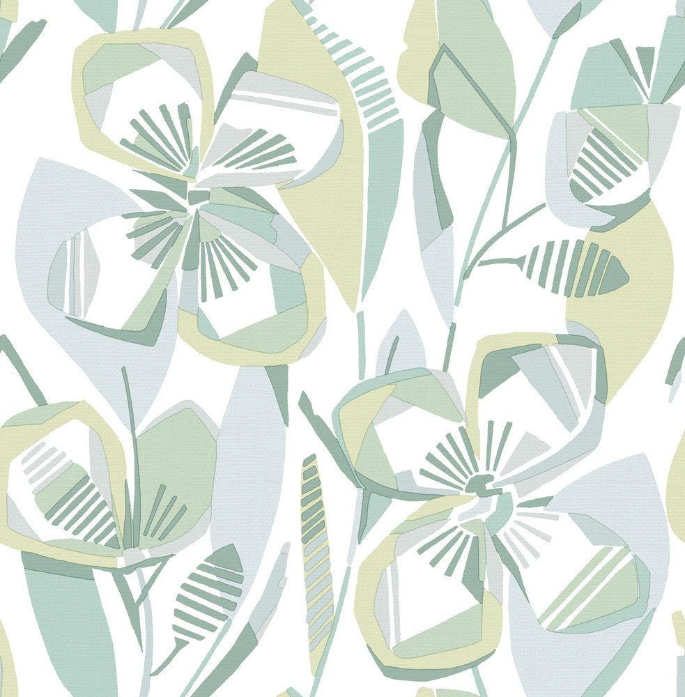 Nathalie Light Green Abstract Blooms Wallpaper by A-Street Prints Whimsy Covers about 56.4 square feet 20.5-in by 33-ft long roll Unpasted 20.9 - Fabric Carolina -