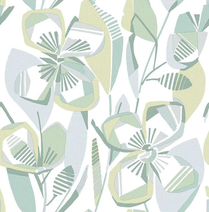 Nathalie Light Green Abstract Blooms Wallpaper by A-Street Prints Whimsy Covers about 56.4 square feet 20.5-in by 33-ft long roll Unpasted 20.9 - Fabric Carolina -