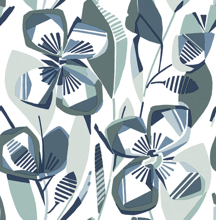 Nathalie Navy Abstract Blooms Wallpaper by A-Street Prints Whimsy Covers about 56.4 square feet 20.5-in by 33-ft long roll Unpasted 20.9 - Fabric Carolina -