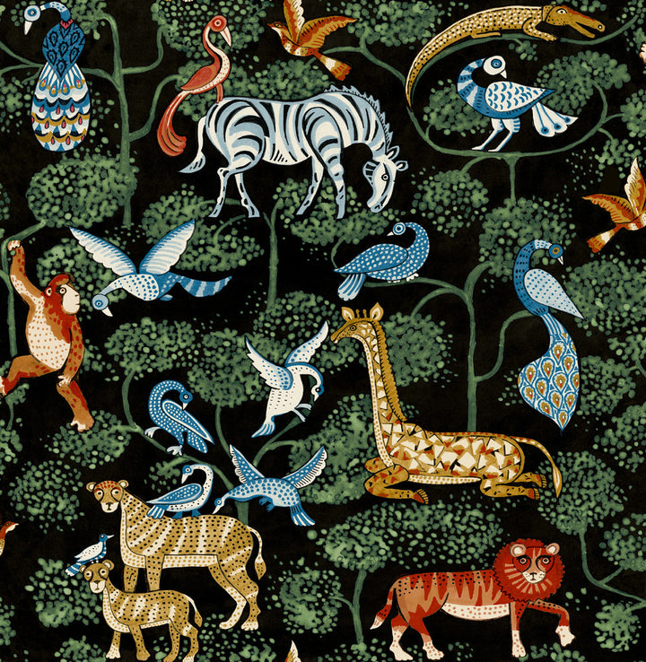 Rigby Multicolor Jungle Animals Wallpaper by A-Street Prints Whimsy Covers about 56.4 square feet 20.5-in by 33-ft long roll Unpasted 10.4 - Fabric Carolina -