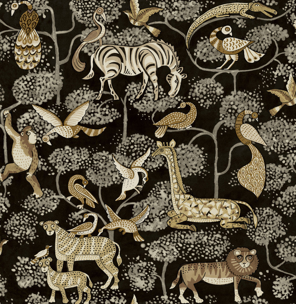 Rigby Black Jungle Animals Wallpaper by A-Street Prints Whimsy Covers about 56.4 square feet 20.5-in by 33-ft long roll Unpasted 10.4 - Fabric Carolina -