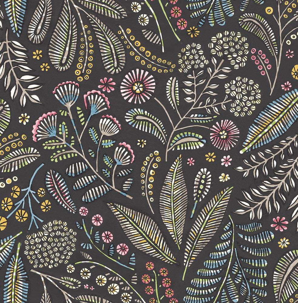 Briar Charcoal Floral Wallpaper by A-Street Prints Whimsy Covers about 56.4 square feet 20.5-in by 33-ft long roll Unpasted 10.4 - Fabric Carolina -