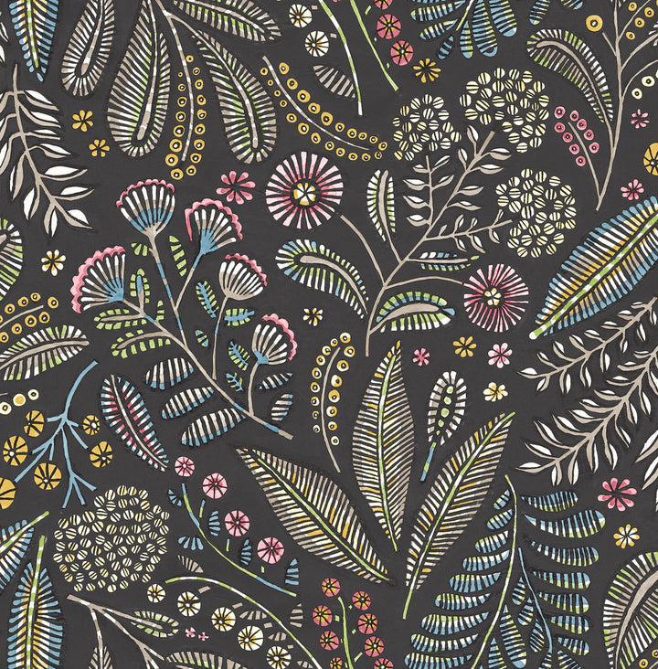 Briar Charcoal Floral Wallpaper by A-Street Prints Whimsy Covers about 56.4 square feet 20.5-in by 33-ft long roll Unpasted 10.4 - Fabric Carolina -