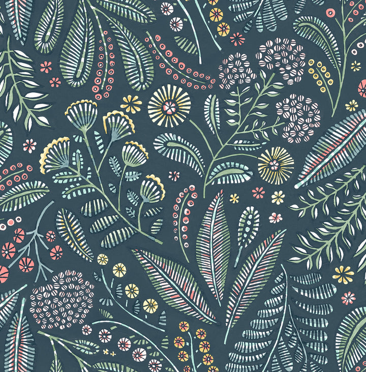 Briar Teal Floral Wallpaper by A-Street Prints Whimsy Covers about 56.4 square feet 20.5-in by 33-ft long roll Unpasted 10.4 - Fabric Carolina -