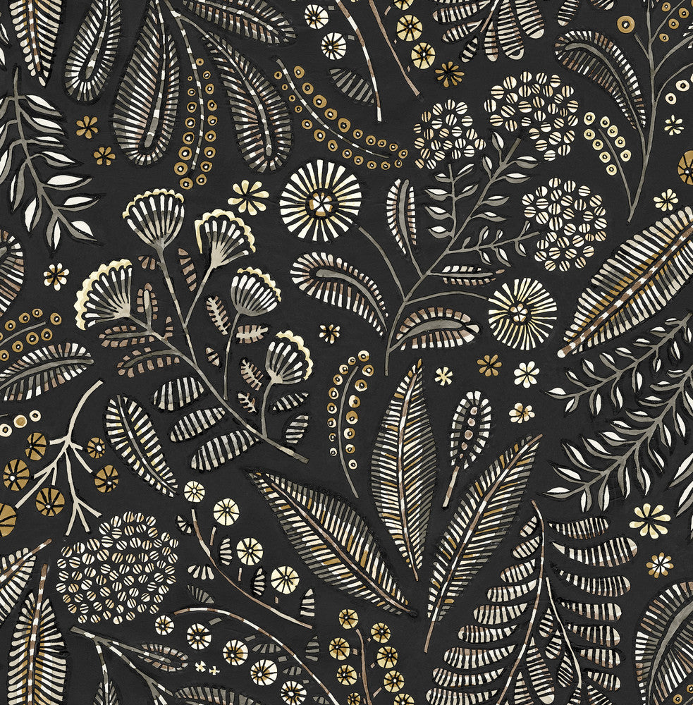 Briar Black Floral Wallpaper by A-Street Prints Whimsy Covers about 56.4 square feet 20.5-in by 33-ft long roll Unpasted 10.4 - Fabric Carolina -