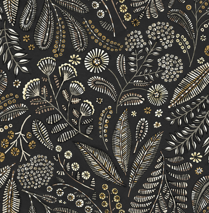 Briar Black Floral Wallpaper by A-Street Prints Whimsy Covers about 56.4 square feet 20.5-in by 33-ft long roll Unpasted 10.4 - Fabric Carolina -