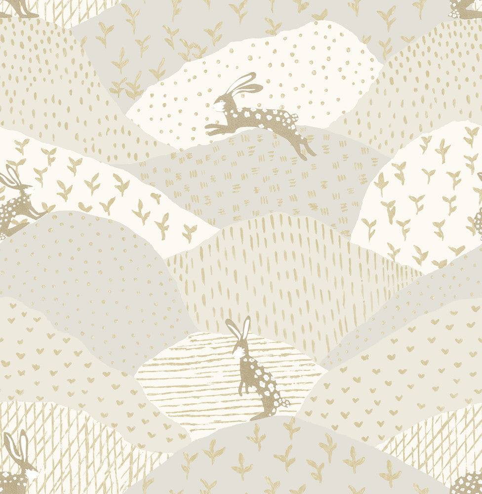 Peter Light Grey Rabbit Fields Wallpaper by A-Street Prints Whimsy Covers about 56.4 square feet 20.5-in by 33-ft long roll Unpasted 20.9 - Fabric Carolina -