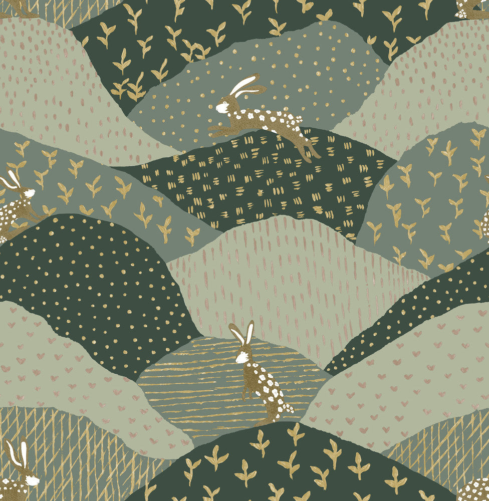 Peter Green Rabbit Fields Wallpaper by A-Street Prints Whimsy Covers about 56.4 square feet 20.5-in by 33-ft long roll Unpasted 20.9 - Fabric Carolina -