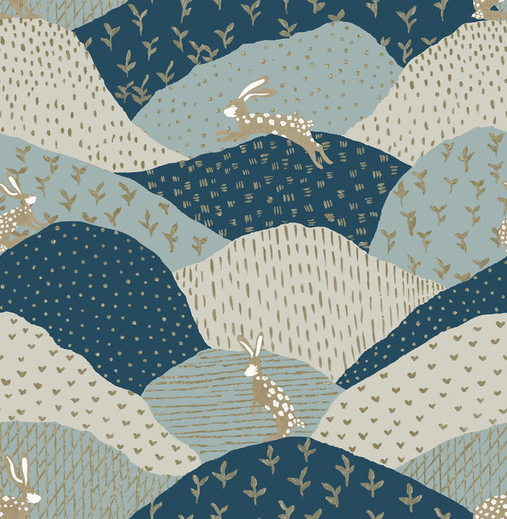 Peter Blue Rabbit Fields Wallpaper by A-Street Prints Whimsy Covers about 56.4 square feet 20.5-in by 33-ft long roll Unpasted 20.9 - Fabric Carolina -