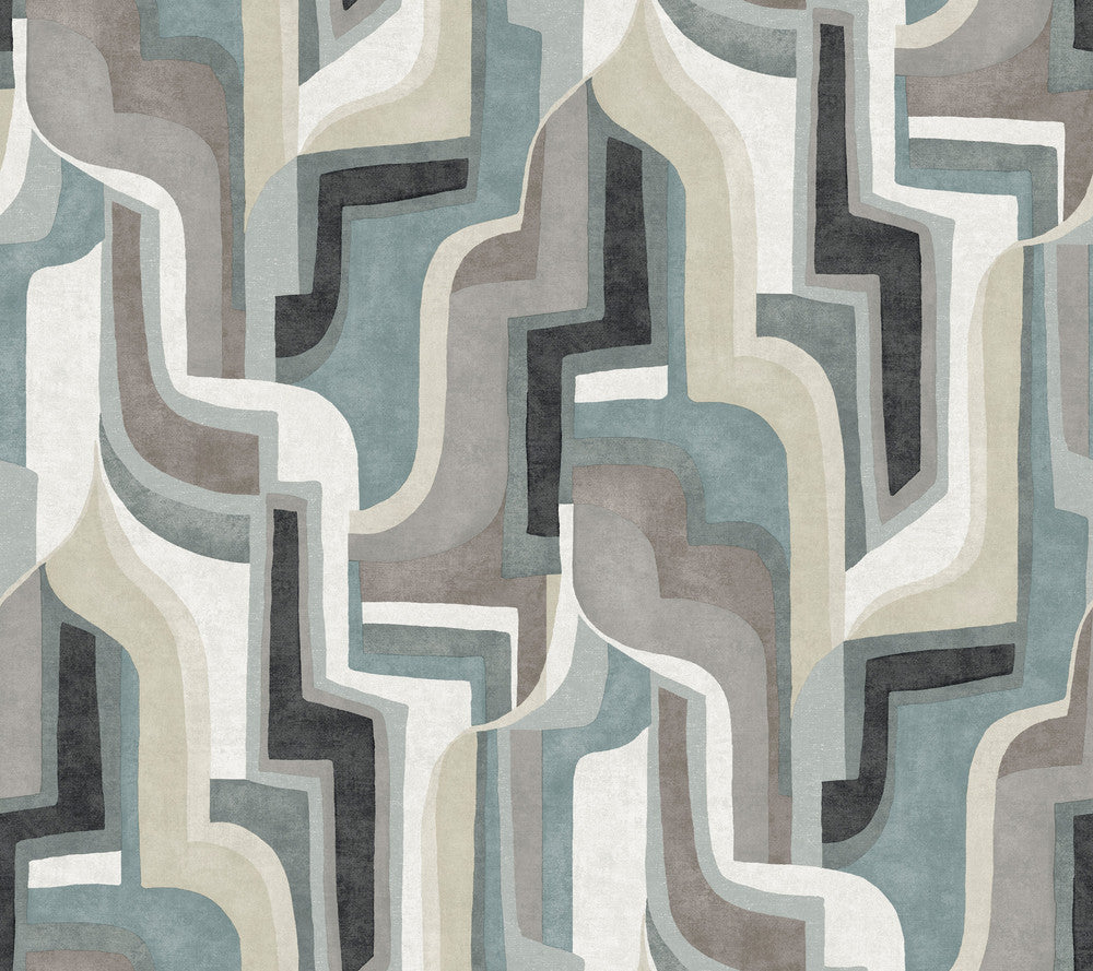 Tulum Denim Surreal Shapes Wallpaper by A-Street Prints Whimsy Covers about 60.8 square feet 27-in by 27-ft long roll Unpasted 24 - Fabric Carolina -