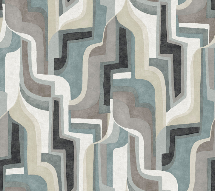 Tulum Denim Surreal Shapes Wallpaper by A-Street Prints Whimsy Covers about 60.8 square feet 27-in by 27-ft long roll Unpasted 24 - Fabric Carolina -