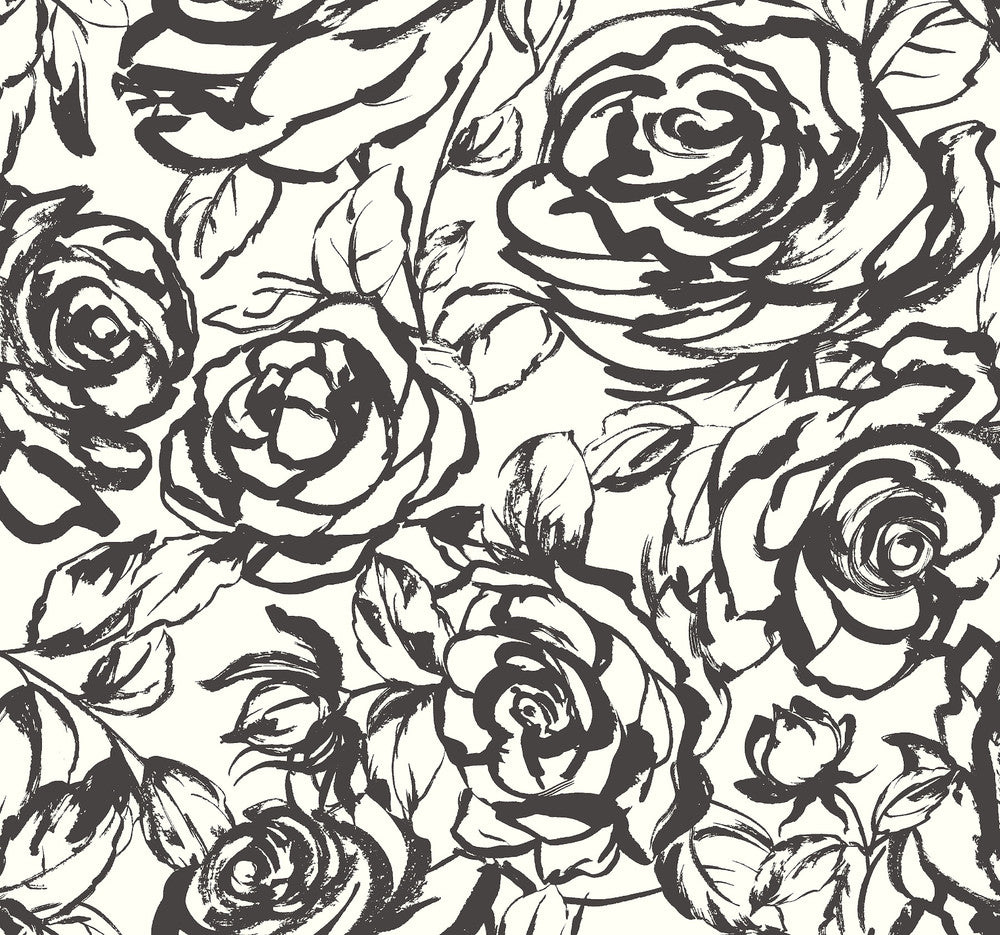 Nelda Black Rose Wallpaper by A-Street Prints Whimsy Covers about 60.8 square feet 27-in by 27-ft long roll Unpasted 25.25 - Fabric Carolina -