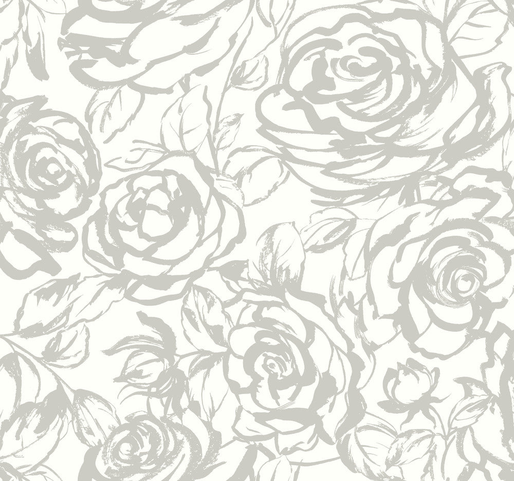 Nelda Silver Rose Wallpaper by A-Street Prints Whimsy Covers about 60.8 square feet 27-in by 27-ft long roll Unpasted 25.25 - Fabric Carolina -