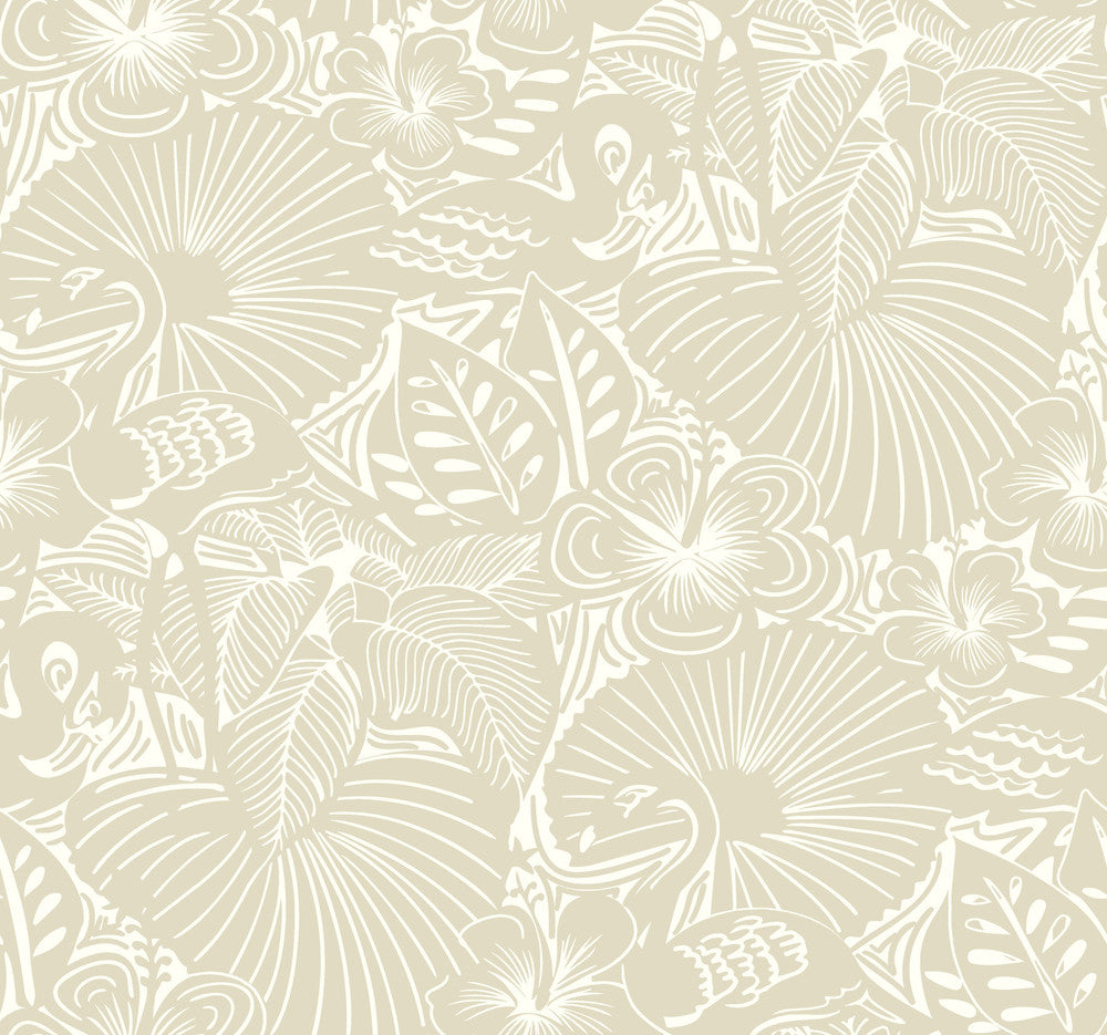 Idalia Beige Floral Flamingo Wallpaper by A-Street Prints Whimsy Covers about 60.8 square feet 27-in by 27-ft long roll Unpasted 25.25 - Fabric Carolina -