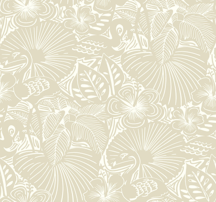 Idalia Beige Floral Flamingo Wallpaper by A-Street Prints Whimsy Covers about 60.8 square feet 27-in by 27-ft long roll Unpasted 25.25 - Fabric Carolina -