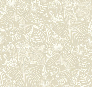 Idalia Beige Floral Flamingo Wallpaper by A-Street Prints