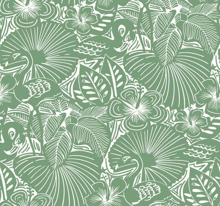 Idalia Green Floral Flamingo Wallpaper by A-Street Prints Whimsy Covers about 60.8 square feet 27-in by 27-ft long roll Unpasted 25.25 - Fabric Carolina -