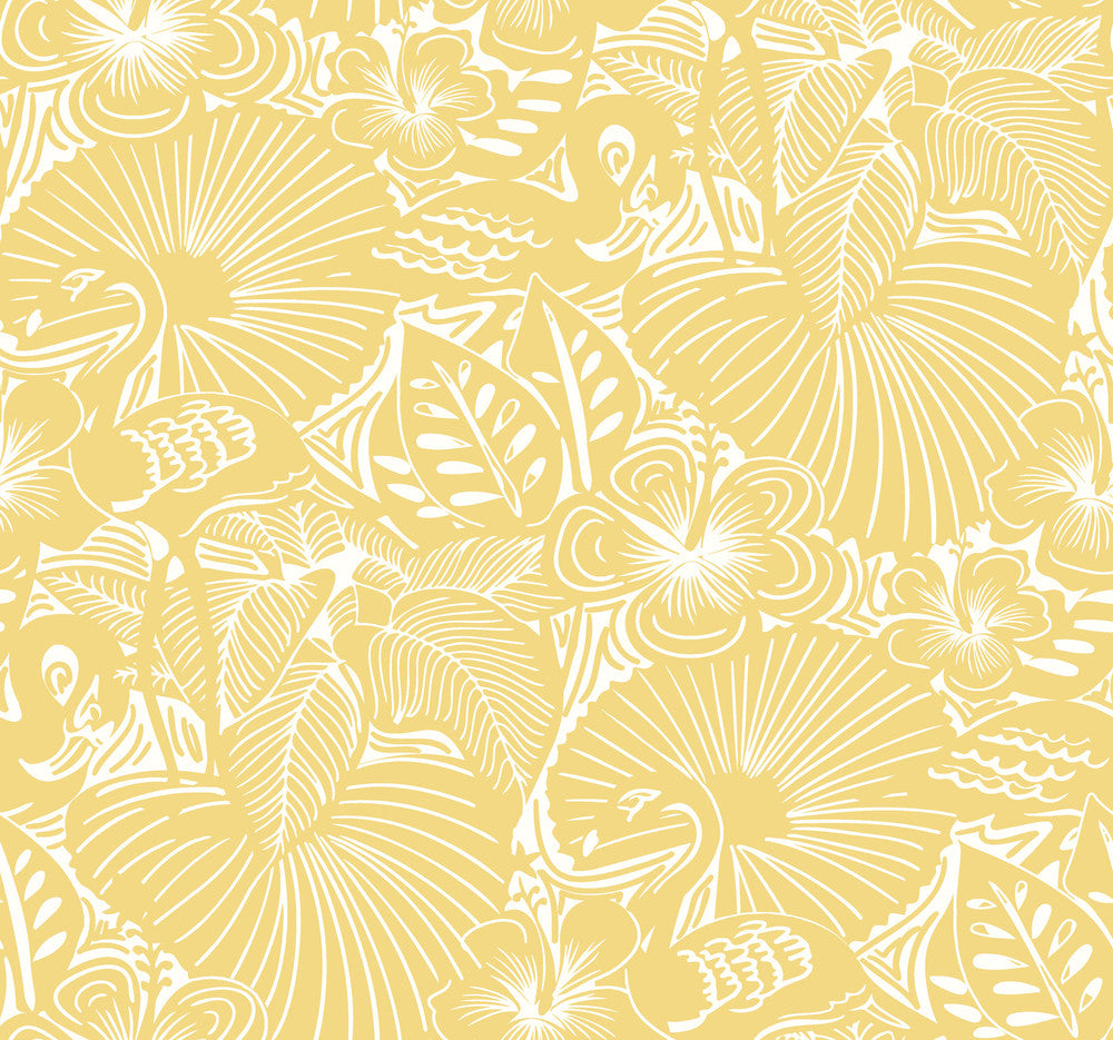 Idalia Yellow Floral Flamingo Wallpaper by A-Street Prints Whimsy Covers about 60.8 square feet 27-in by 27-ft long roll Unpasted 25.25 - Fabric Carolina -